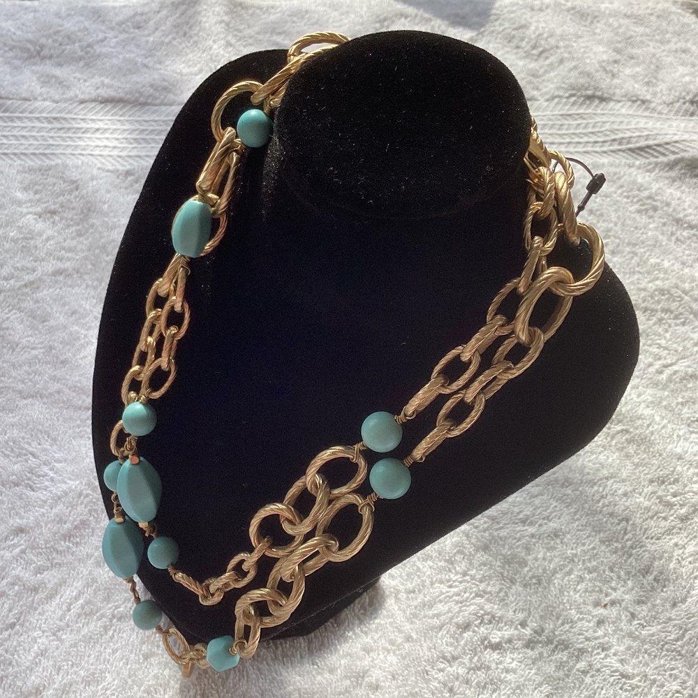Faux Turquoise Gold Tone Necklace